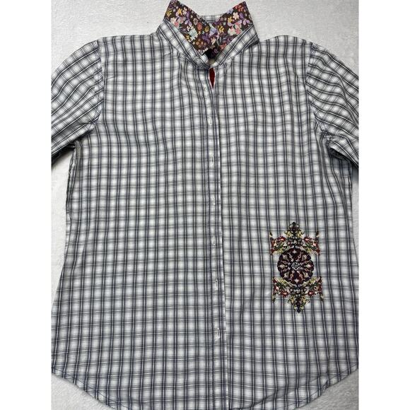 3J Workshop Johnny Was Embroidered Plaid Shirt Boho Artisan SZ M - Picture 2 of 12